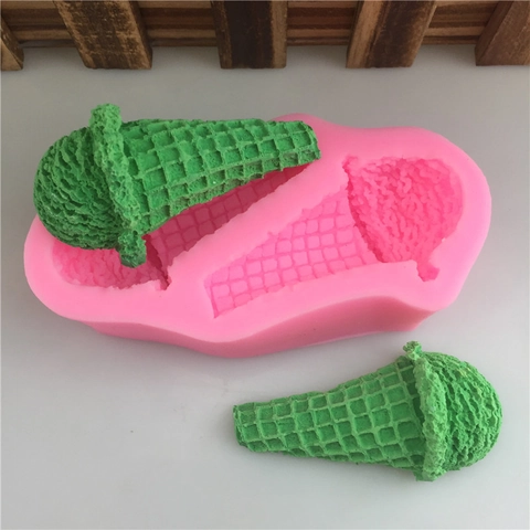 Molde de Silicona 3D DIY Forma Cono Helado Molde Fondant Pastel Chocolate Textura Rejilla Gofre Herramienta Hornear