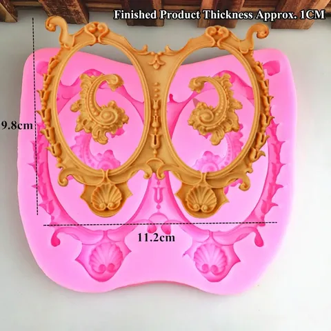 Baroque Oval Photo Frame Silicone Mold DIY Mirror Style Cake Decoration Fondant Mold Embossed Relief Frame Baking Tool For Clay Resin