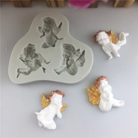 Molde de Silicona con Relieve de Ángel Cupido Para Pasteles Fondant Chocolate Jabón Hecho a Mano Resina Arcilla Gris