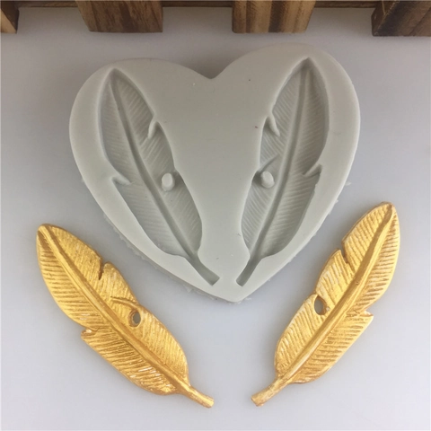 Heart Shaped Feather Silicone Mold For Cake Decorating 3D Chocolate Fondant Clay Plaster Craft Handmade Baking Tool Grey