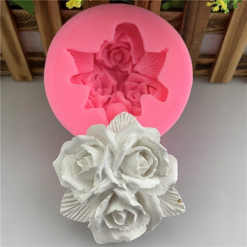 3 Roses Flower Silicone Mold Large Pink DIY Fondant Cake Decorating Tool For Aromatherapy Plaster Soap Candle Making