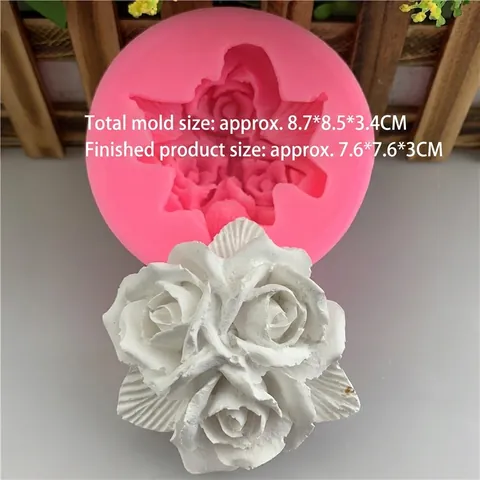 3 Roses Flower Silicone Mold Large Pink DIY Fondant Cake Decorating Tool For Aromatherapy Plaster Soap Candle Making