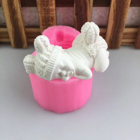 3D Sleeping Baby Silicone Mold For Cake Decorating Fondant Aromatherapy Candle DIY Handmade Soap Craft Mold Pink Baking Tool