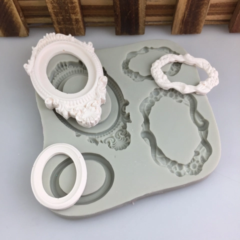 Europees Vintage Spiegelbeeld Lijst Siliconen Vorm Reliëf Bloem Sculptuur Voor Taart Decoratie DIY Fondant Chocolade Hars Gips Tool