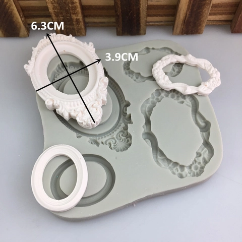 Europees Vintage Spiegelbeeld Lijst Siliconen Vorm Reliëf Bloem Sculptuur Voor Taart Decoratie DIY Fondant Chocolade Hars Gips Tool