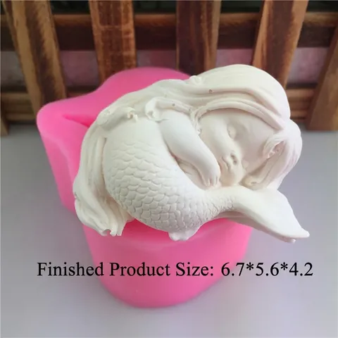 Sleeping Little Mermaid Silicone Mold For Fondant Cake Chocolate Handmade Soap Plaster Candle DIY Baking Tool Craft Pink