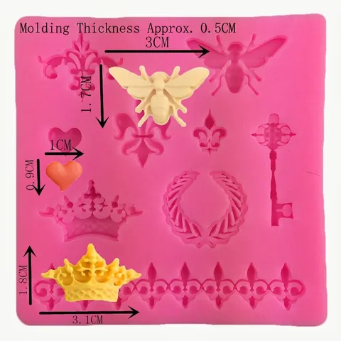Molde de Silicona para Pastel Fondant con Borde de Abeja Corona Corazón Llave Flor de Lis Relieve Retro Europeo para Hornear Chocolate