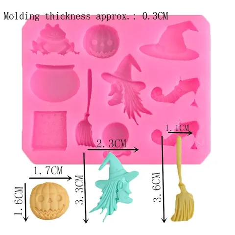 Halloween Silicone Mold Witch Pumpkin Broom Fondant Cake Decoration Tool Pink Silicone Baking Mold DIY Craft Mold
