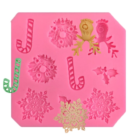 Christmas Snowflake Reindeer Silicone Fondant Mold DIY Cake Decor Tool Candy Cane Wreath Shape Baking Mold For Kitchen