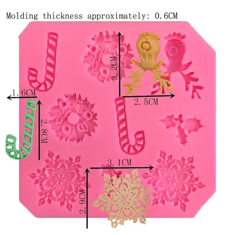 Christmas Snowflake Reindeer Silicone Fondant Mold DIY Cake Decor Tool Candy Cane Wreath Shape Baking Mold For Kitchen