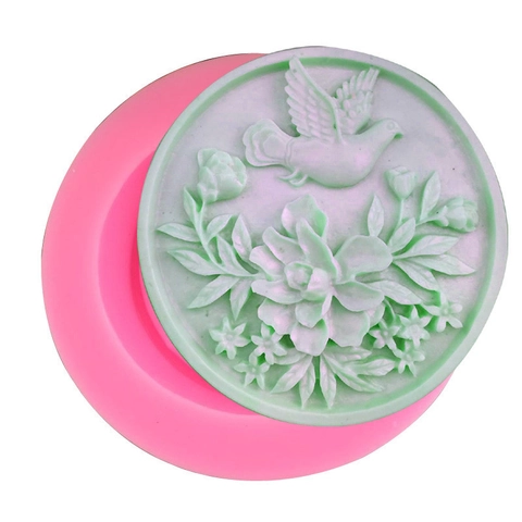 Molde de Silicona con Relieve de Pájaros y Flores para Decoración de Pasteles DIY Jabón Artesanal Yeso Fondant Chocolate