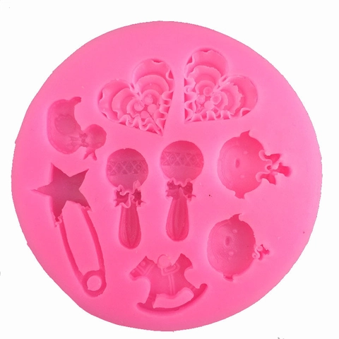 Cartoon Baby Theme Silicone Cake Mold Round Fondant Baking Tools For Decorating Rocking Horse Heart Shapes Pink Candy Mold
