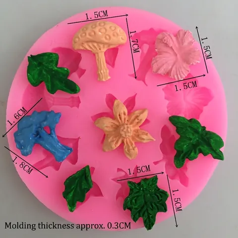 Pflanzen Blumen Blatt Pilz Silikon Fondant Kuchenform DIY Schokolade Ton Backen Deko Werkzeug Rosa Runde Backform
