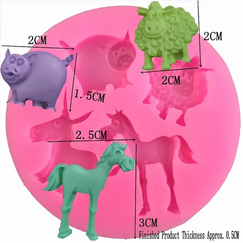 Molde de Silicona para Fondant Forma de Animal Cerdo Oveja Caballo Decoración de Pasteles Chocolate Herramienta