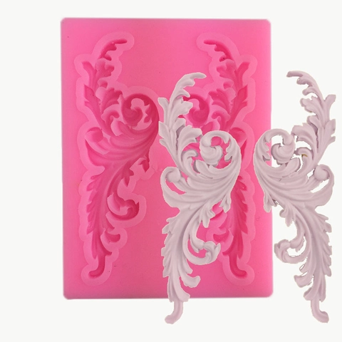 Molde de Silicona de Hoja de Ala Simétrica Barroca para Decoración de Pasteles de Fondant Aromaterapia Yeso Resina DIY Rosa