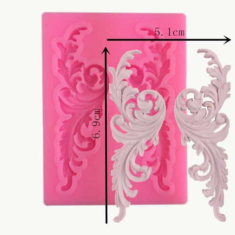 Molde de Silicona de Hoja de Ala Simétrica Barroca para Decoración de Pasteles de Fondant Aromaterapia Yeso Resina DIY Rosa