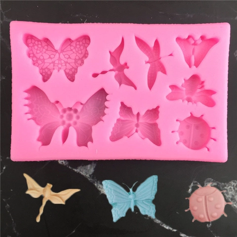 Insekten Silikon Fondantform Schmetterling Libelle Marienkäfer Biene Form Tortendeko Werkzeug Für DIY Backen Rosa