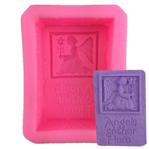 Engel Relief Silikonform Angels Gather Here Slogan Rechteck Fondant Tortendeko Werkzeug Handgemachte Seife Kerze Bastelform