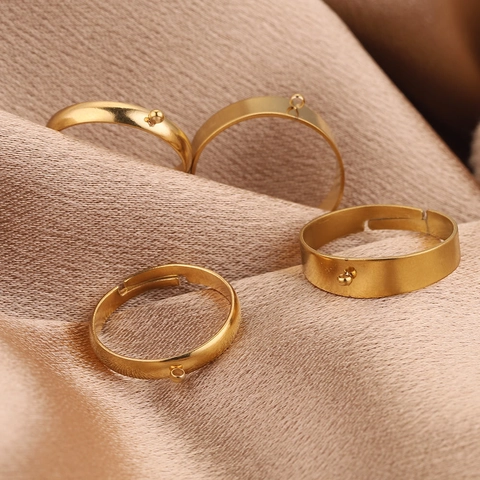 Stainless Steel Adjustable Ring Base Findings With Hole Loop For DIY Pendants Jewelry Making Gold Silver Finger Ring