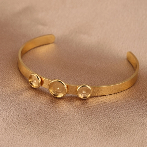 DIY Roestvrij Stalen Open Armband Basis Met Ronde Zettingen Voor Handgemaakte Tijd Edelsteen Sieraden Maken Onderdelen