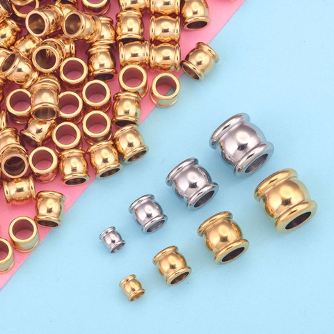Stainless Steel Barrel Beads Drum Shaped Loose Beads For DIY Jewelry Making Electroplated Gold Silver Spacers Beads Metal Beads Accessories