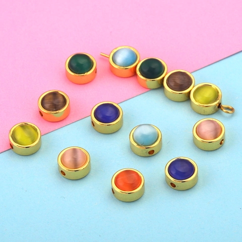 Stainless Steel Round Cat Eye Beads For DIY Jewelry Making Gold Silver Plated Artificial Stone Spacer Beads For Bracelet Necklace