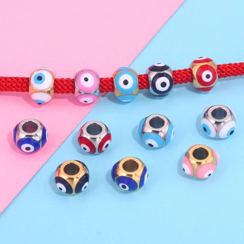 Stainless Steel Evil Eye Beads Double Sided Enamel Nazar Spacer Beads For DIY Jewelry Bracelet Necklace Making Women Jewelry