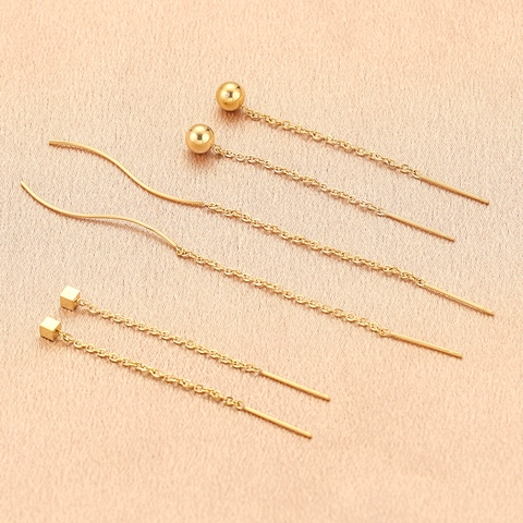 Stainless Steel DIY Ear Threader Findings Wave Geometric Cube Sphere Chain Earrings For Jewelry Making Women Components