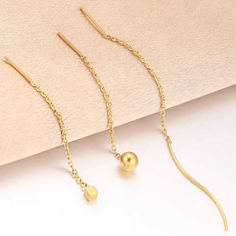 Stainless Steel DIY Ear Threader Findings Wave Geometric Cube Sphere Chain Earrings For Jewelry Making Women Components