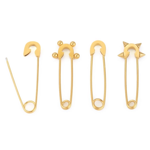 Stainless Steel Safety Pin Brooches For DIY Jewelry Making Minimalist Punk Spike Bead Decorative Pins For Bags Clothes