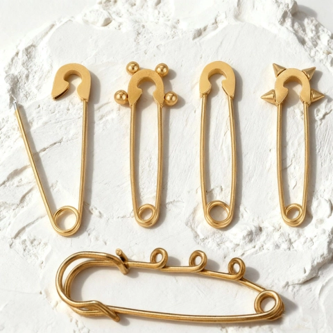 Stainless Steel Safety Pin Brooches For DIY Jewelry Making Minimalist Punk Spike Bead Decorative Pins For Bags Clothes