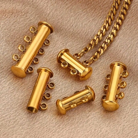 Stainless Steel Multi Strand Magnetic Slide Tube Clasp For DIY Necklace Bracelet Jewelry Making Finding Connector Gold Silver