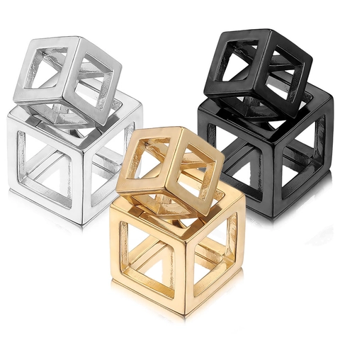 Stainless Steel Hollow Geometric Cube Pendant Magic Cube Frame Charm For DIY Necklace Jewelry Making Accessories Pendant Only