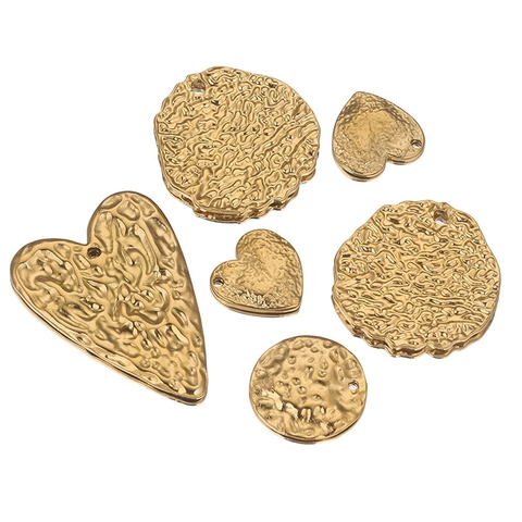 Vintage Gehämmert Edelstahl Herz Rund Anhänger DIY Schmuckherstellung Charms Für Halskette Ohrringe Galvanisiert Gold Silber