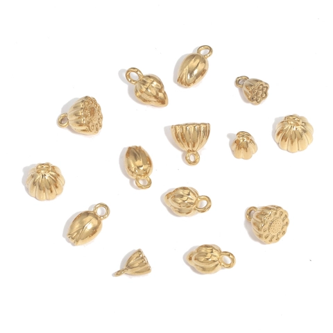 Stainless Steel Lotus Flower Bud Seed Pod Pendant Charms For DIY Necklace Bracelet Jewelry Making Accessories Women
