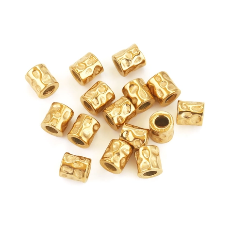 Perles d'Espacement Cylindriques en Acier Inoxydable Texture Martelée Perles en Métal Électroplaqué Rétro pour Bijoux DIY
