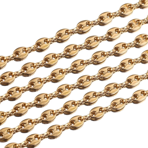 Stainless Steel Coffee Bean Link Chain For DIY Jewelry Making Hip Hop Pig Nose Chain Necklace Bracelet Accessories Bulk