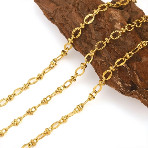 Stainless Steel DIY Jewelry Making Chain Roll Gold Plated Oval Textured Link For Necklace Bracelet Hip Hop Accessory