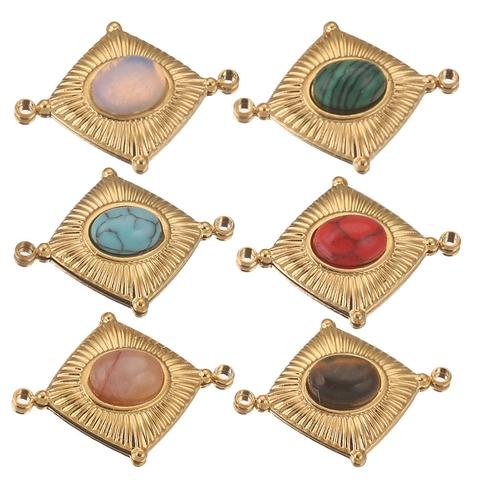Vintage Roestvrij Staal Ruit Natuursteen Sieraden Connector Hanger Voor DIY Ketting Armband Maken Sieraden Accessoire