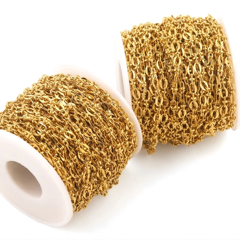Stainless Steel DIY Jewelry Making Chain Roll Gold Plated Oval Textured Link For Necklace Bracelet Hip Hop Accessory