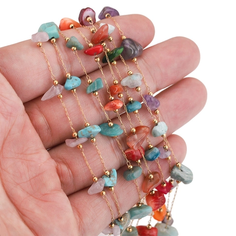 Catena di Perline in Pietra Naturale Irregolare in Acciaio Inossidabile per Creazione di Gioielli Fai da Te Collana Bracciale
