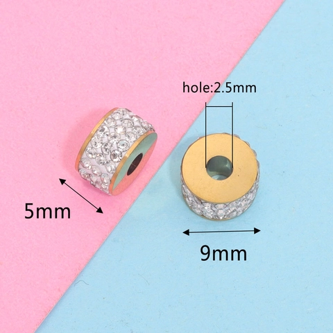 Stainless Steel Spacer Beads For DIY Jewelry Making Gold Plated Rhinestone Cylinder Beads For Bracelets Necklaces Accessory