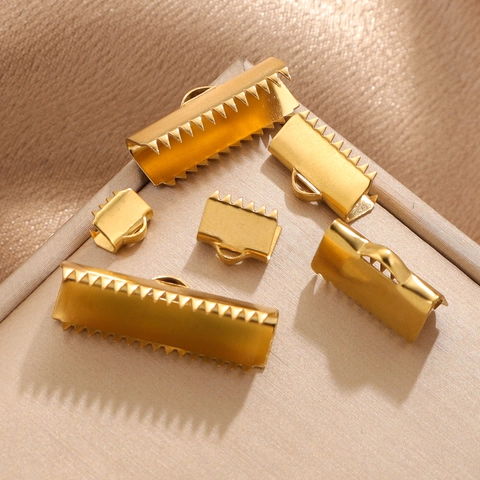 Stainless Steel Ribbon Crimp Ends For Jewelry Making DIY Bracelet Necklace Connectors Fold Over Clamshell Cord End Caps