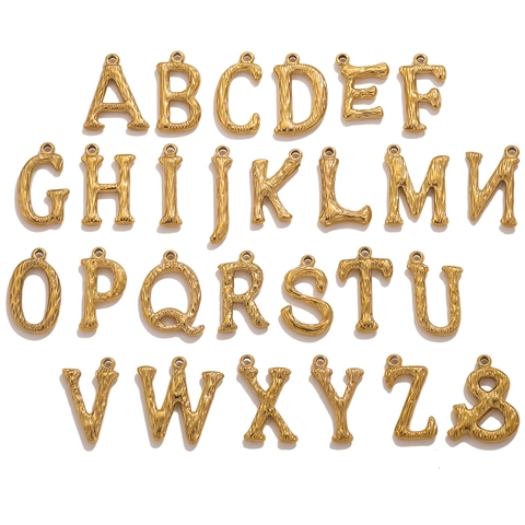 Stainless Steel Alphabet Initial Letter Symbol Pendant Hammered Bark Texture Jewelry Component For Necklace Earring DIY