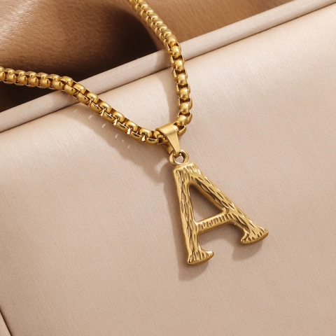 Stainless Steel Alphabet Initial Letter Symbol Pendant Hammered Bark Texture Jewelry Component For Necklace Earring DIY