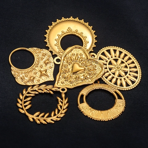 Stainless Steel Heart Wreath Round Oval Geometric Pendants For DIY Jewelry Making Accessories Gold Silver Electroplated Charms