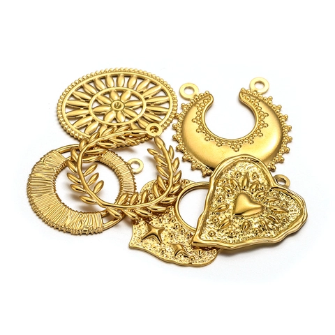 Stainless Steel Heart Wreath Round Oval Geometric Pendants For DIY Jewelry Making Accessories Gold Silver Electroplated Charms