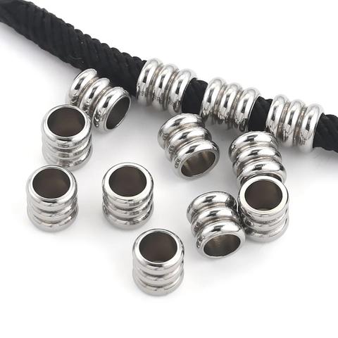 Stainless Steel Drum Beads Grooved Spacer Beads For DIY Jewelry Making Through Hole Metal Loose Beads Handmade Crafting