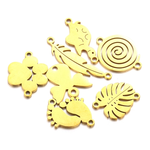 Breloques en Acier Inoxydable pour Fabrication de Bijoux DIY Collier Bracelet Plume Feuille Papillon Ange Connecteurs
