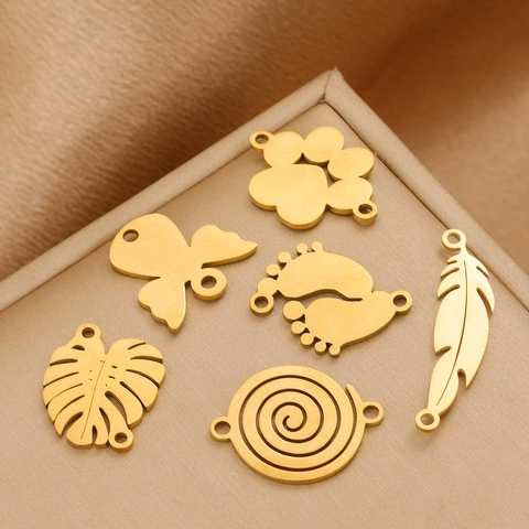Breloques en Acier Inoxydable pour Fabrication de Bijoux DIY Collier Bracelet Plume Feuille Papillon Ange Connecteurs